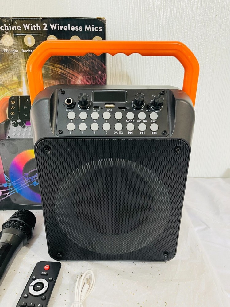 Karaoke Machine with 2 Wireless Microphones Portable Bluetooth 5.1 Speaker Light