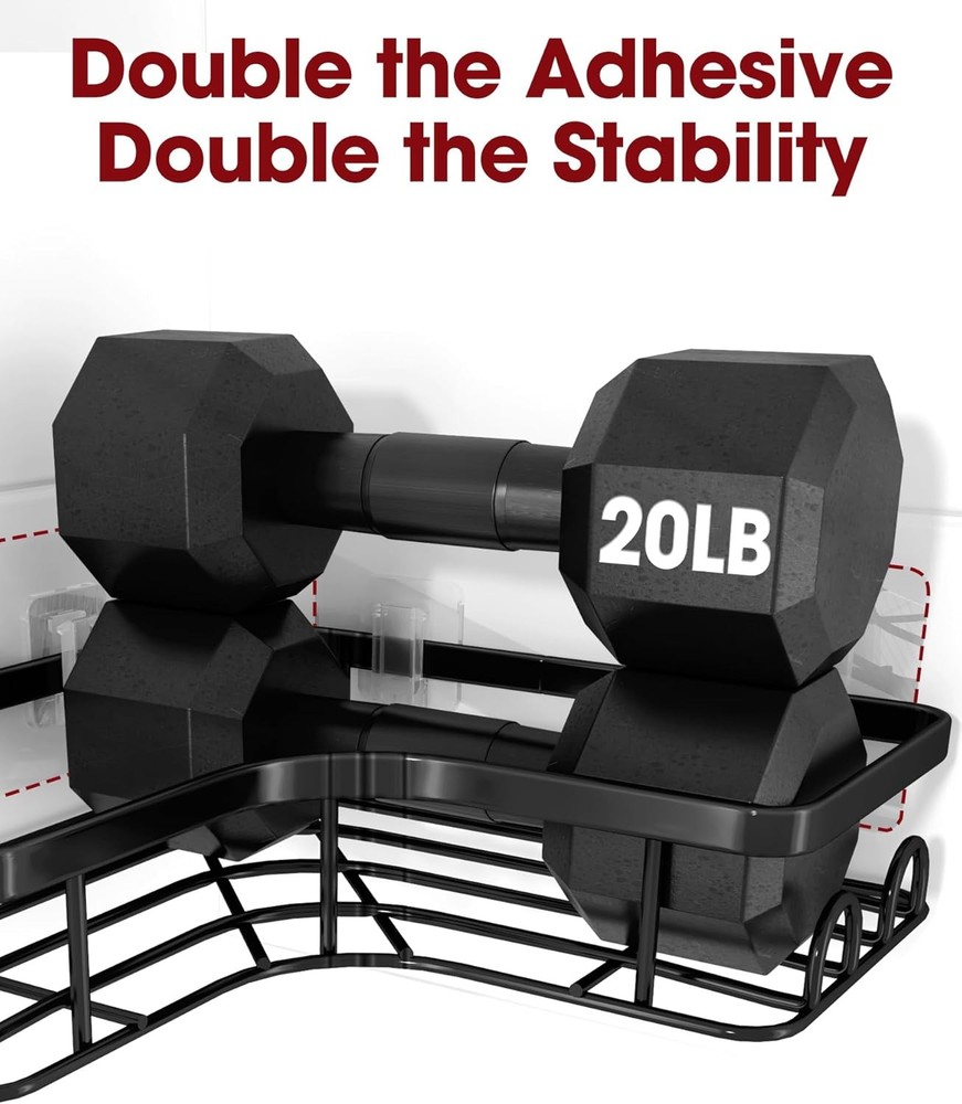 Corner Shower Caddy - 2 Pack, Adhesive Organizers, Medium, Black