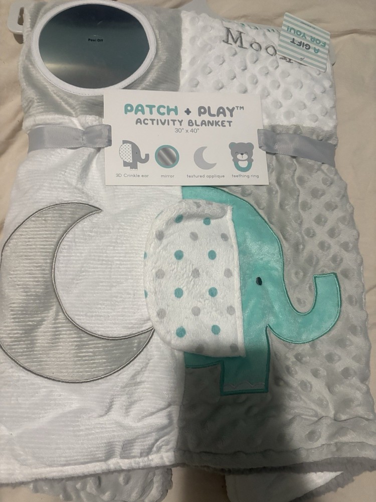 Patch + Play Sensory Activity Blanket 30x40 Bear Elephant Teething Ring