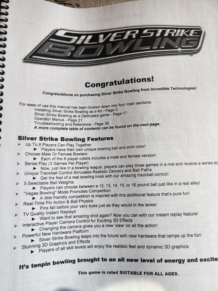 Silverstrike Bowling Arcade Manual Incredible Technologies Silver Strike