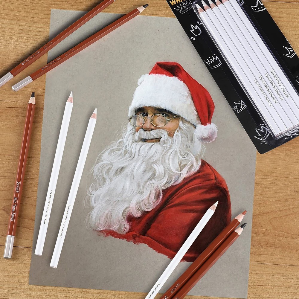 6 White Charcoal Pencils – Highlight Shade & Blend for Sketching