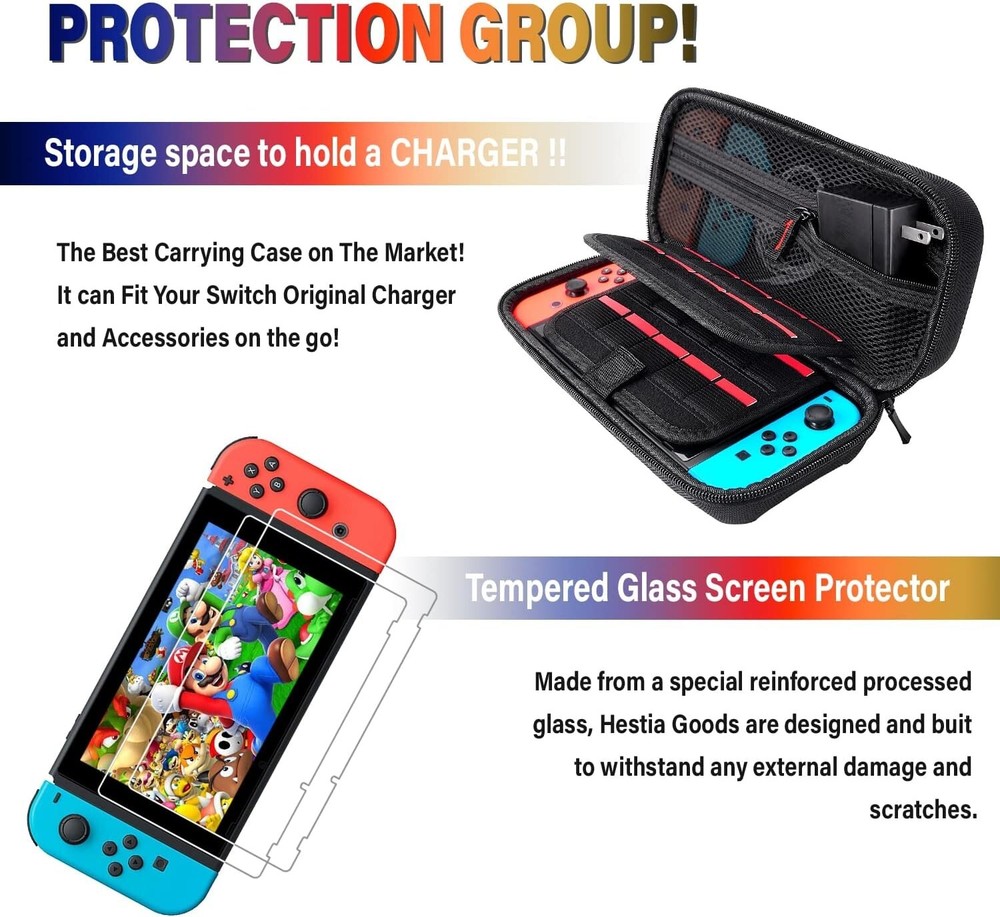 Nintendo Switch Accessories Bundle, Kit with Carrying Case, Screen Protector