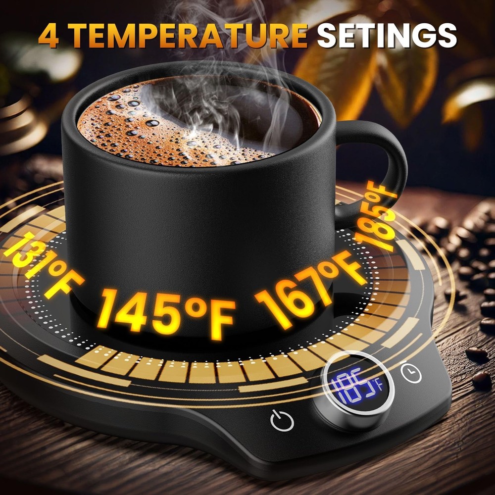 Fast Heating Mug Warmer - 4 Temp Settings & 1-12H Timer, Coffee Cup Warmer Pl...