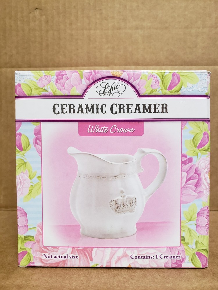 Epic Ceramic Creamer White Crown NEW IN BOX