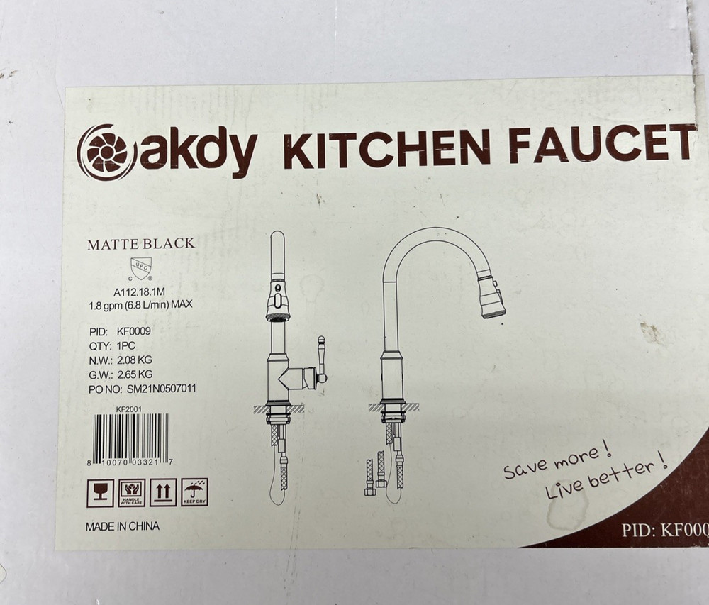 Akdy KF0009 Single Handle Pull-down Kitchen Faucet, Matte Black