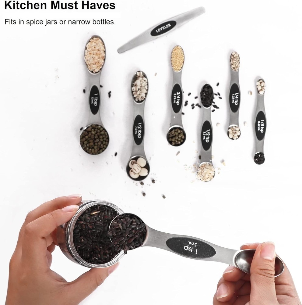 Magnetic Stainless Steel Measuring Spoons Set with Leveler, Stackable