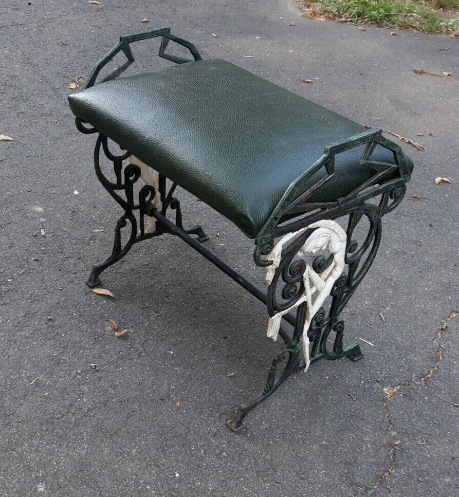 Art Deco Cast Iron And Leather Bench Stool