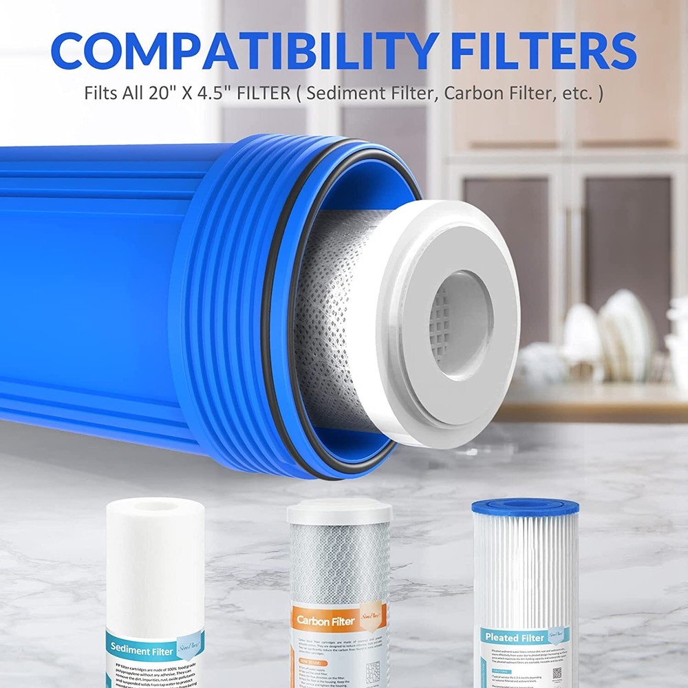 20" Big Blue Whole House Water Filter Housing System & Spin Down Pre-Filter Set