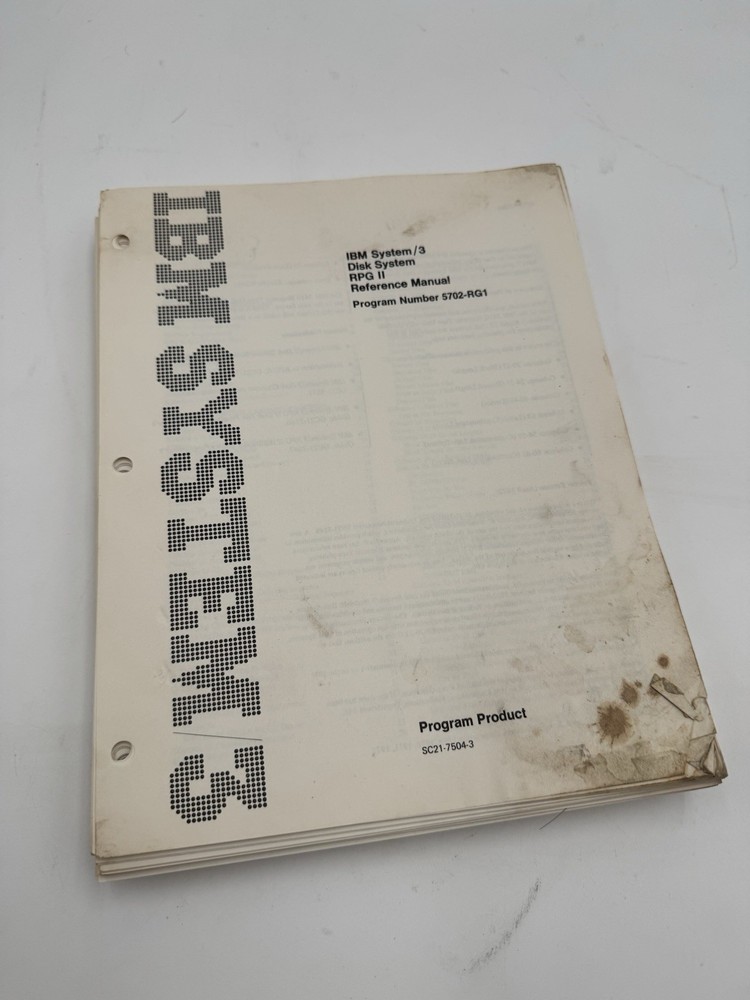 IBM System 3 Disk System RPG II Reference Manual RARE Vintage