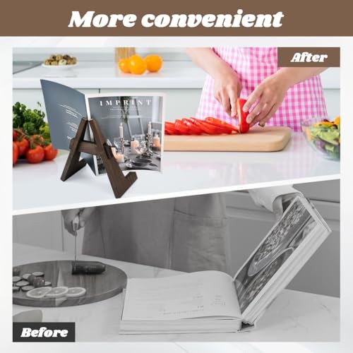 Rustic Adjustable Wooden Cookbook Stand for Kitchen Counter - Perfect