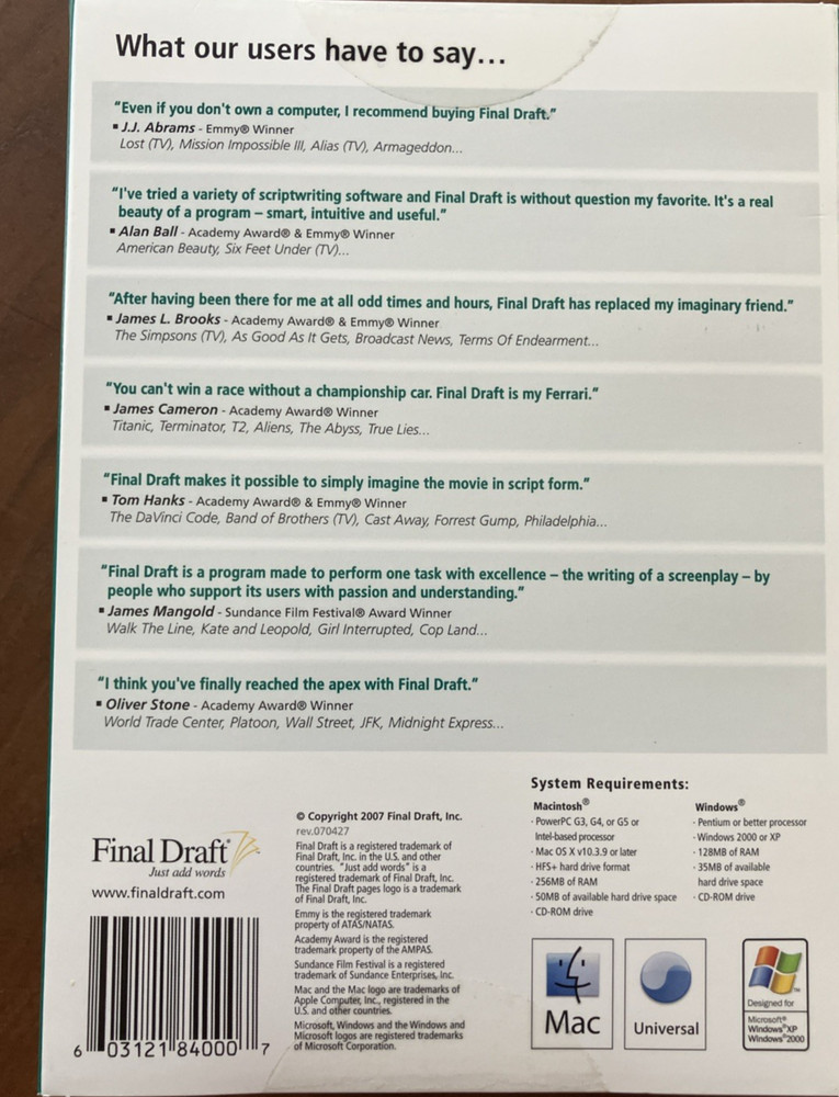 Final Draft Version 7 Professional Scriptwriting Software Mac & Windows