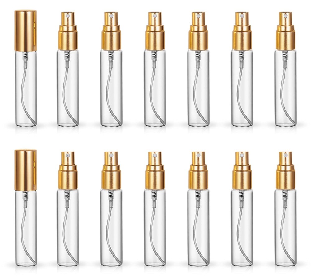 20Pack 10ml Refillable Travel Perfume Atomizer Bottles with Gold Caps