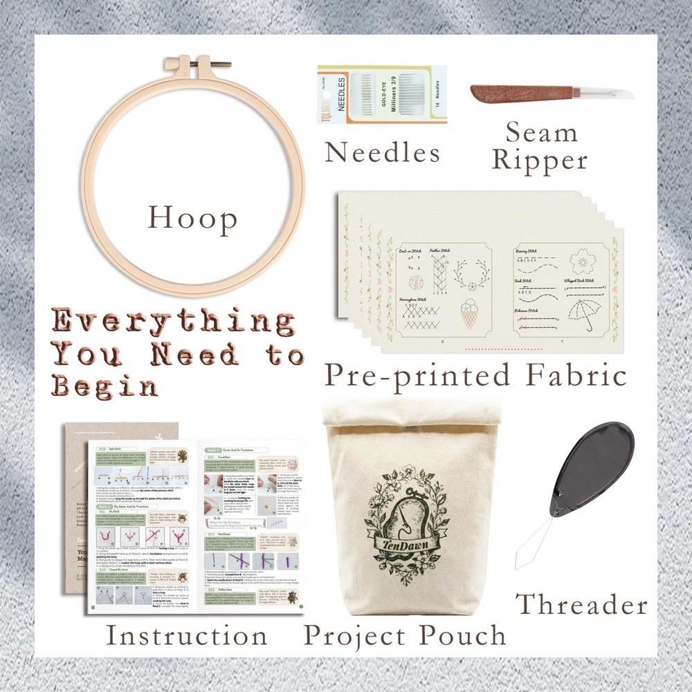 TenDawn Beginner Embroidery Stitch 6x5.5 inches, Basic & Intermediate Kit