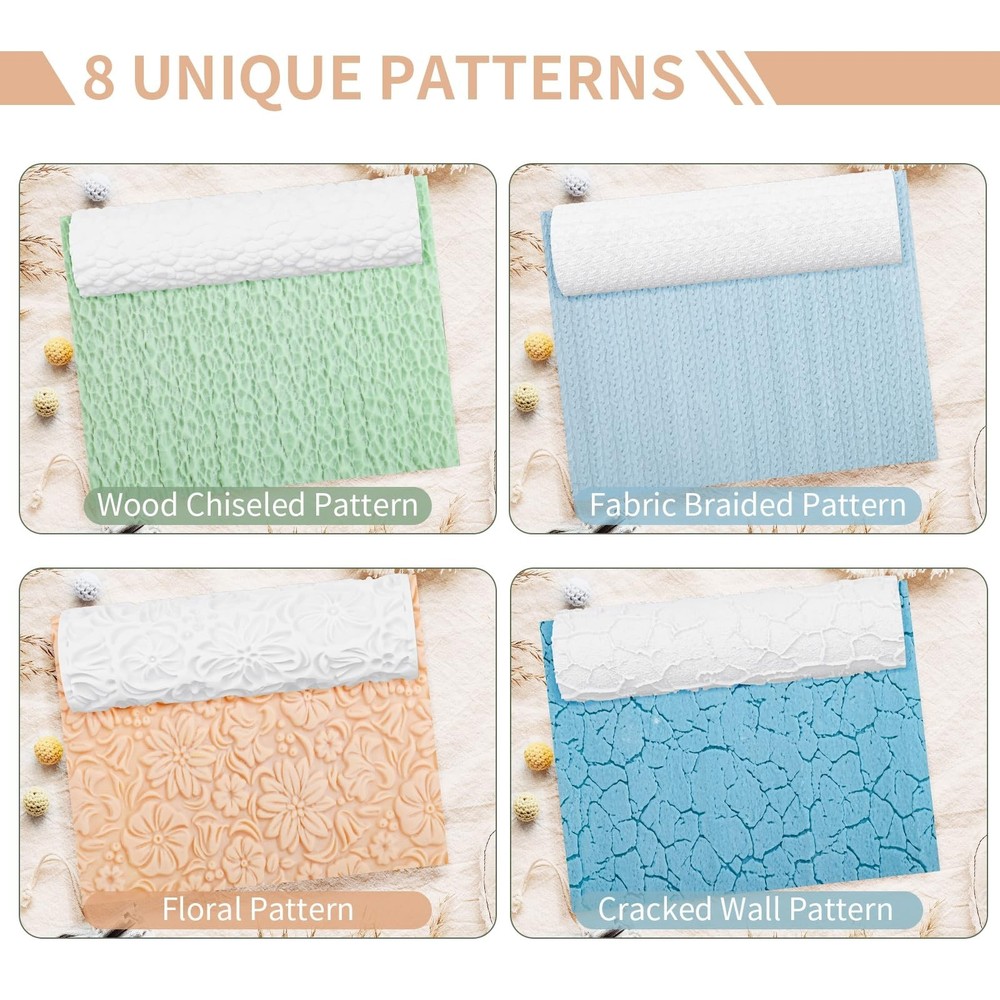 8 Pcs Polymer Clay Texture Roller, Embossing Pottery Texture Rollers for Jewe...