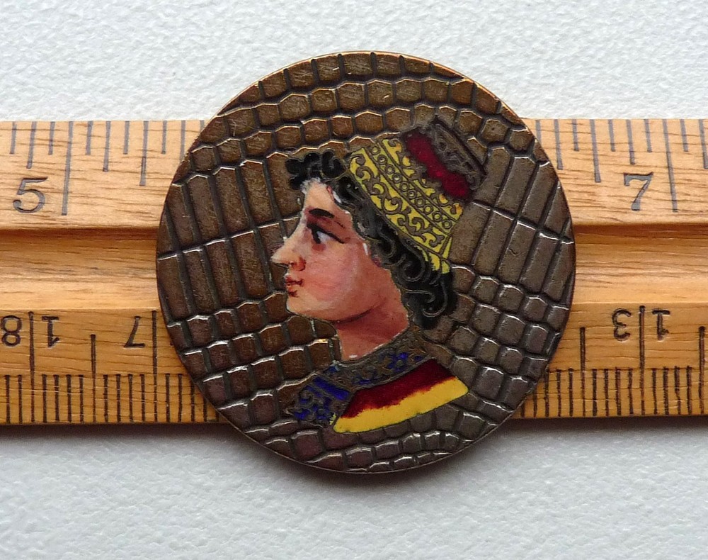 LARGE ANTIQUE HAND PAINTED ENAMEL BUTTON LORENZO
