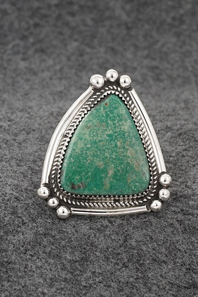Turquoise & Sterling Silver Ring - Leslie Nez - Size 8 Adj.