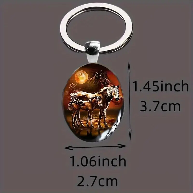 Cool Horse Pattern Oval Cabochon Pendant Keychain