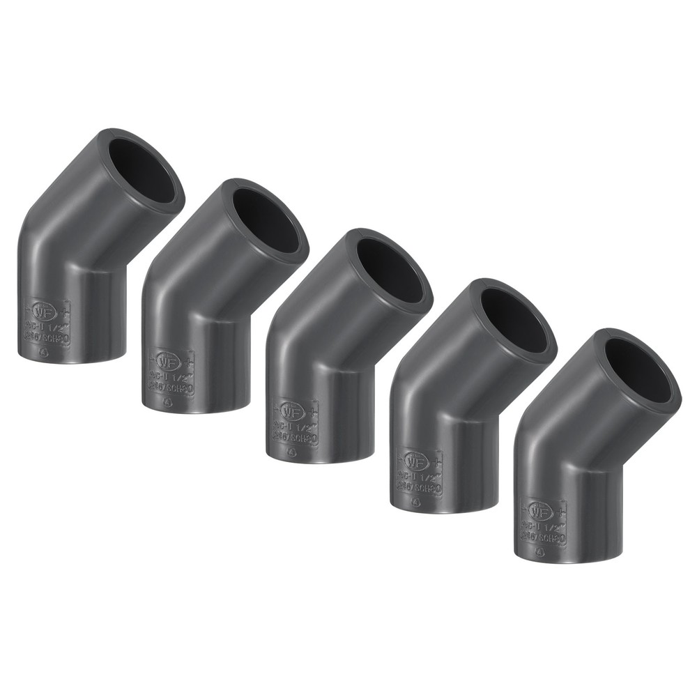 UPVC Elbow Fitting Pipe Program 80 1/2", 5pcs 45 Degree Connector, Grey