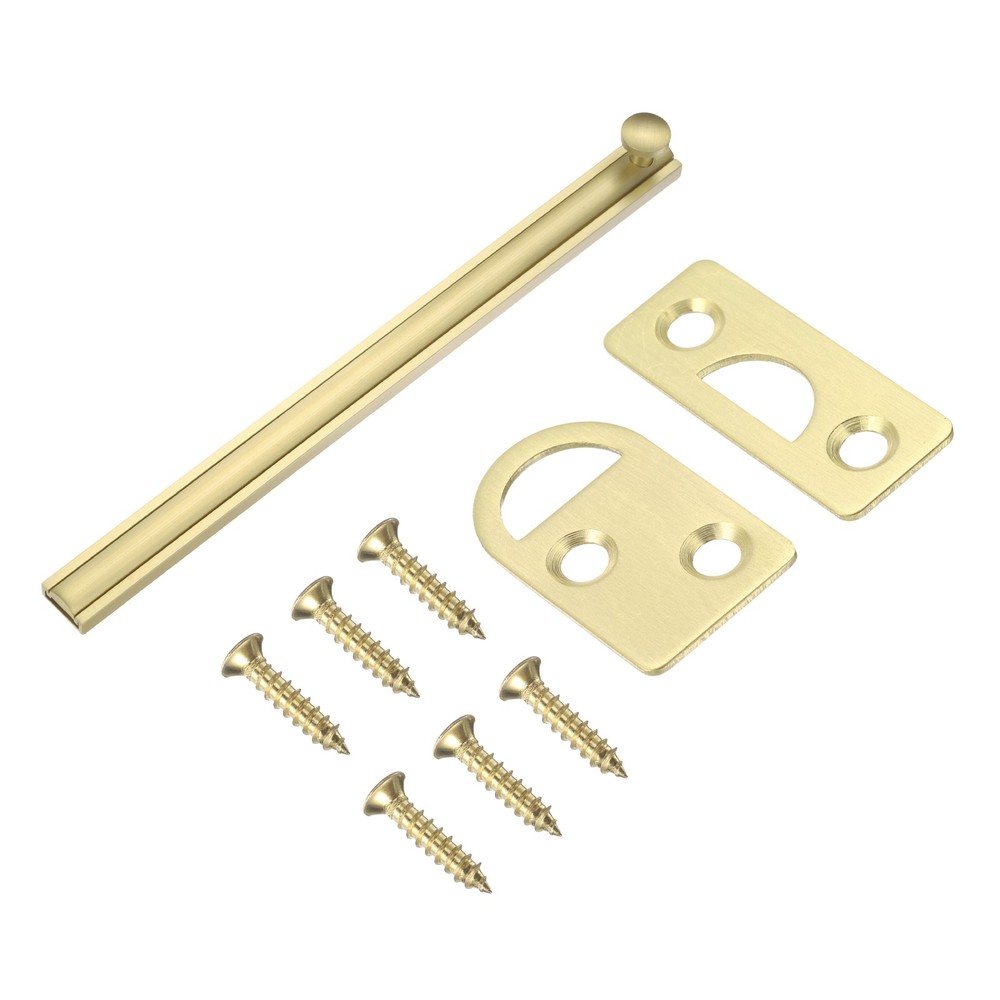 8" Solid Brass Surface Bolt, Brushed Slide Latch Door Lock, Gold Tone