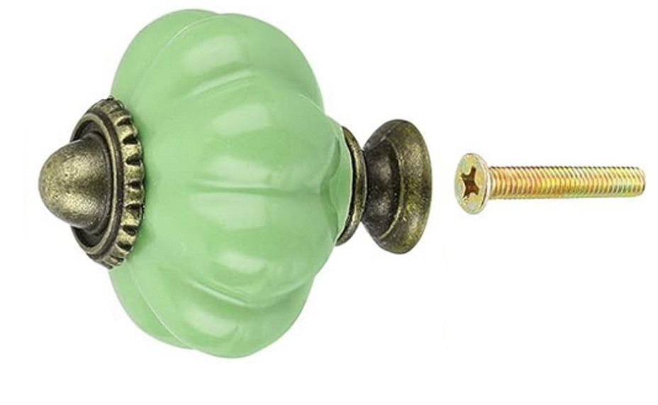 Light Green Scalloped Ceramic Metal Knob Cabinet Handle Pull Cupboard Drawer