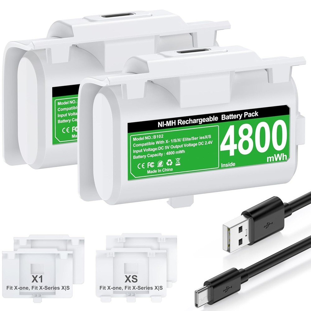 Xbox Battery Pack Rechargeable with 4 Back Covers and a USB White