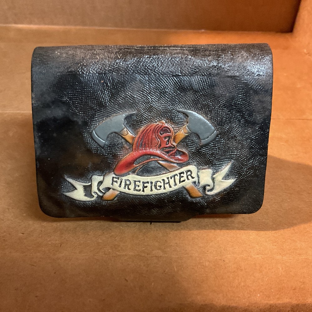 Vtg Leather Fire Fighter Key Case