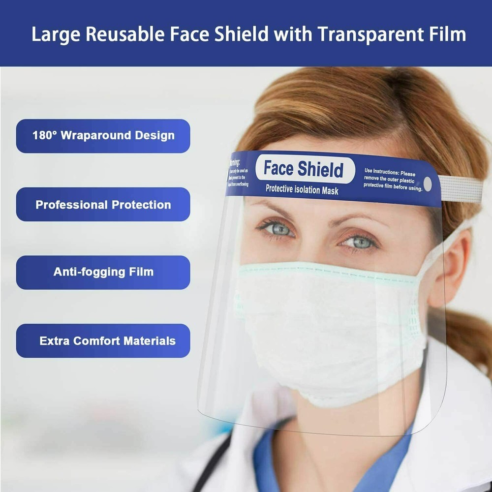 10 Pack Reusable Face Shield Visor Adjustable, with Elastic Headband Anti Dust.