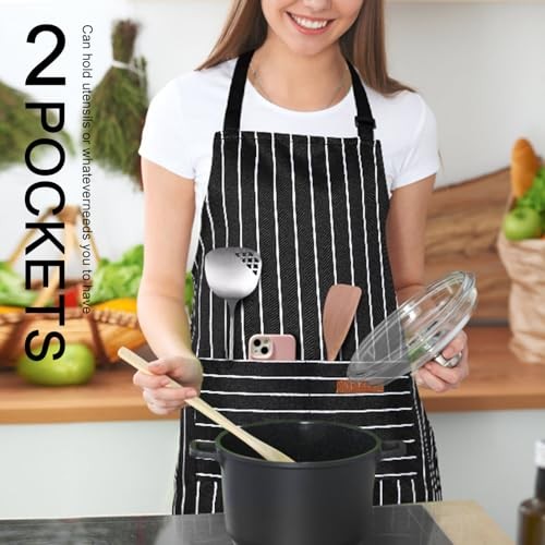 2 Pack Kitchen Cooking Aprons, Adjustable Bib Soft Chef Apron with 2 Pure Black