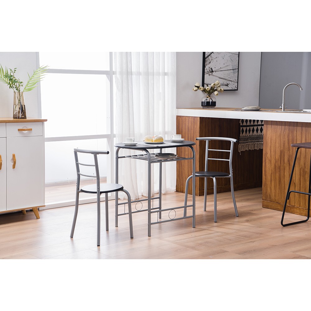 PVC Breakfast Table (One Table and Two Chairs) Black