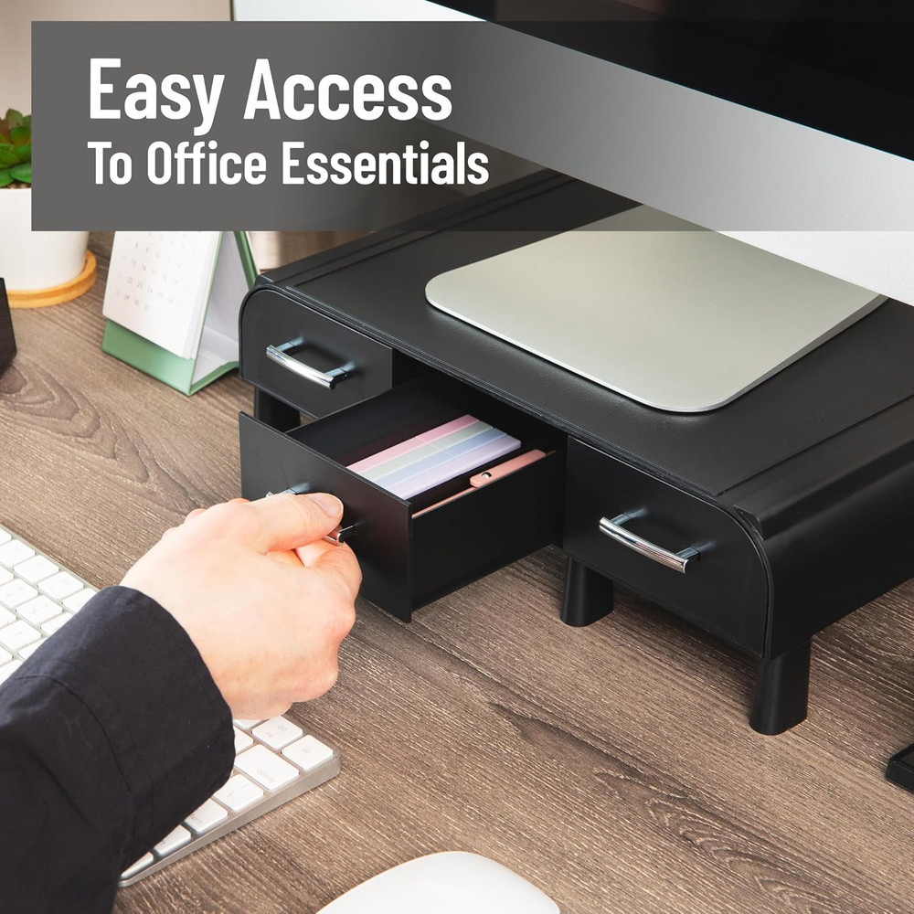 Monitor Stand, Laptop Riser, Desktop Organizer, Storage Drawer, Office, Plastic,