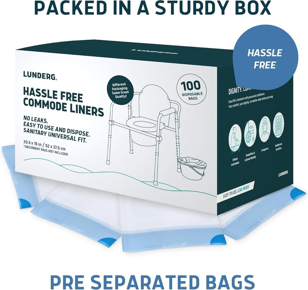 Commode Liners - Value Pack 100 Count Universal Fit - Medical Grade Bedside L...