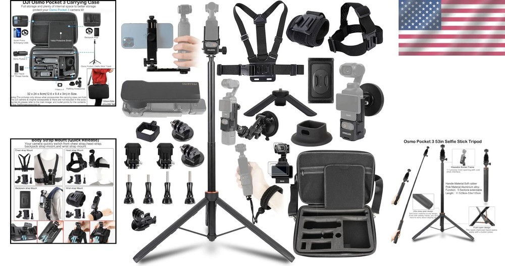 Comprehensive Non-Electronic Accessory Kit for Osmo Pocket 3 with Carry Case