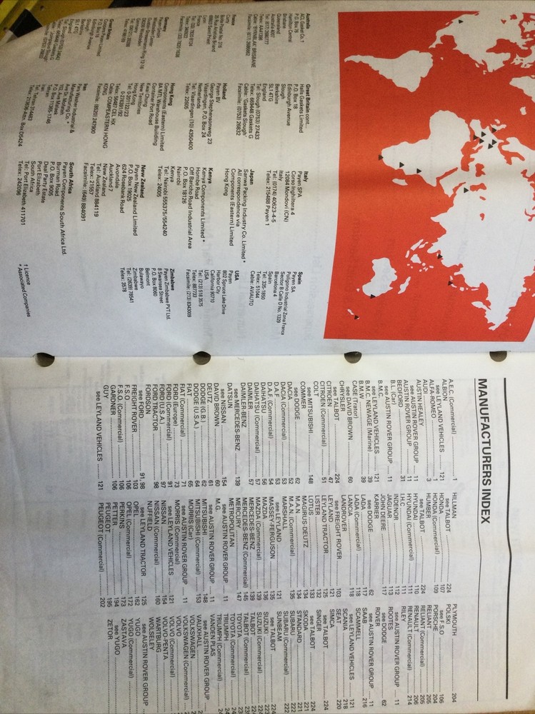 OLD PAYEN GASKETS CATALOGUE 1987
