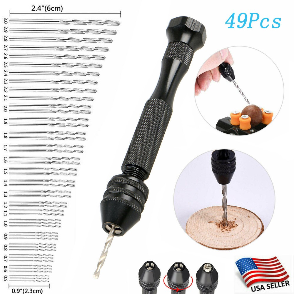 49Pcs Precision Pin Vise Hobby Micro Hand Twist Drill Bits Mini Rotary Tools