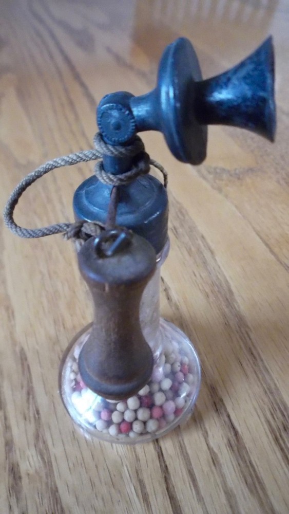 1907 WEST BROS CANDLESTICK TELEPHONE GLASS CANDY CONTAINER