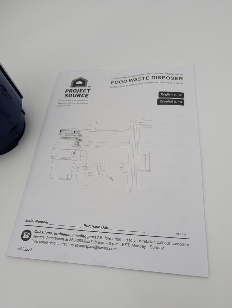 Project Source Continuous feed 3/4-HP Septic Safe Corded Garbage Disposal