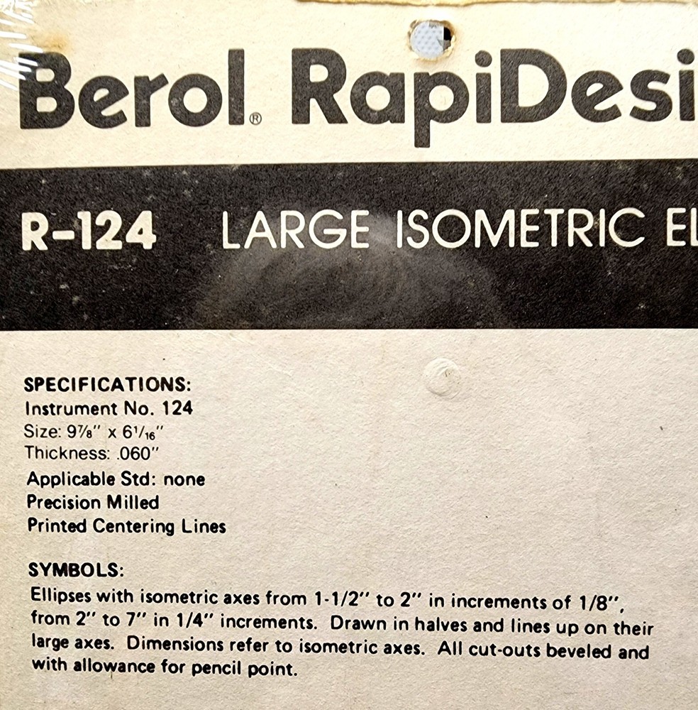 New Berol RapiDesign R-124 Large Isometric Ellipses Template Stencil