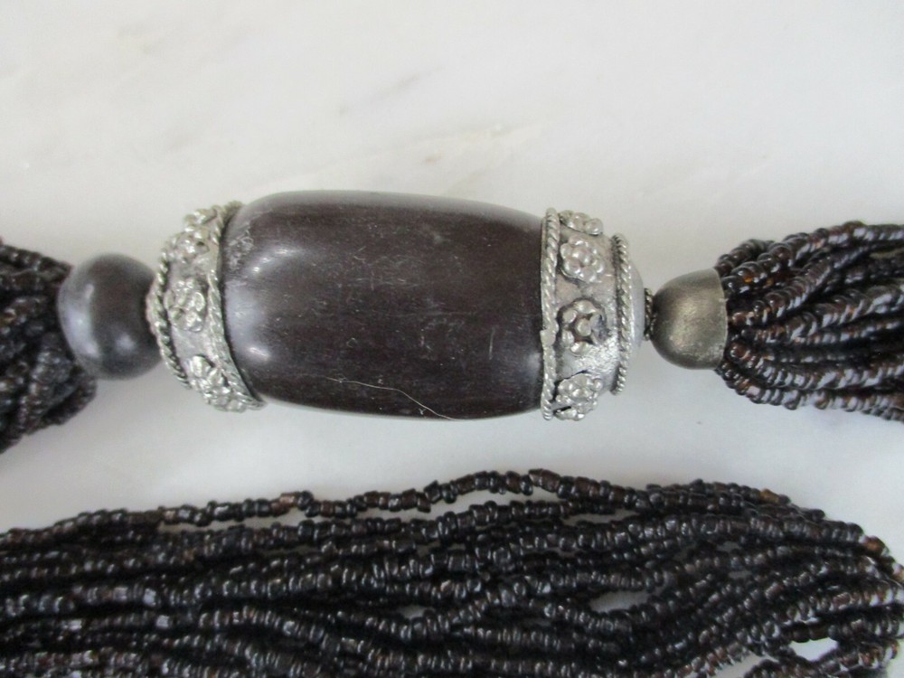 Multi strand necklace bohemian black seed beads hippy statement