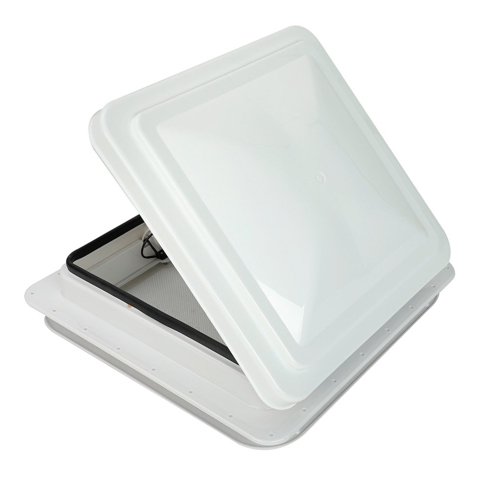 14" RV Trailer Roof Vent Complete 12V Fan w/ Tape White Lid Interior Garnish