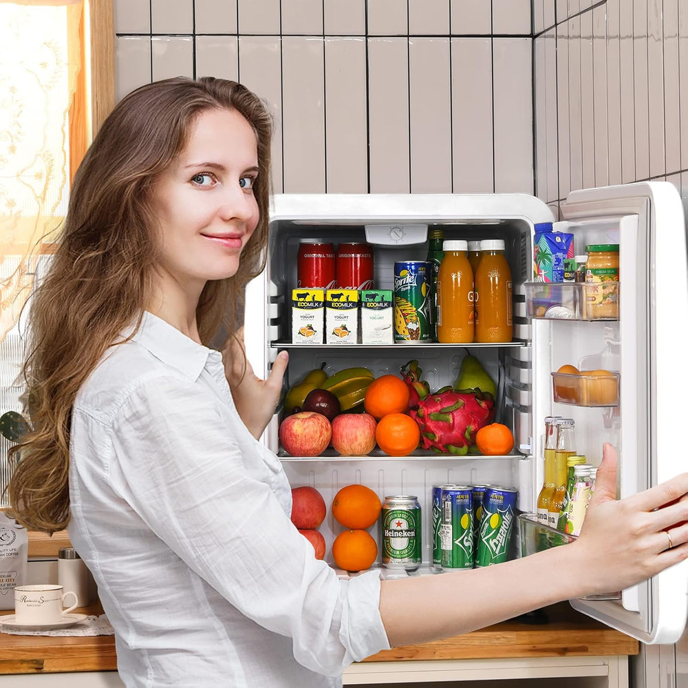 Compact 2.4 Cu Ft Mini Fridge with Adjustable Temp & Auto Defrost - White