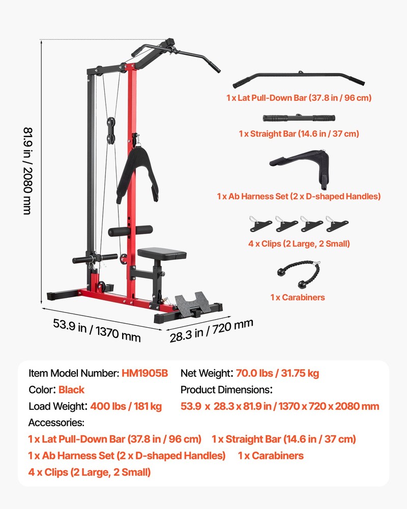 VEVOR LAT Pull Down Machine 3-in-1 LAT Machine with 3-Level Adjustable Seat