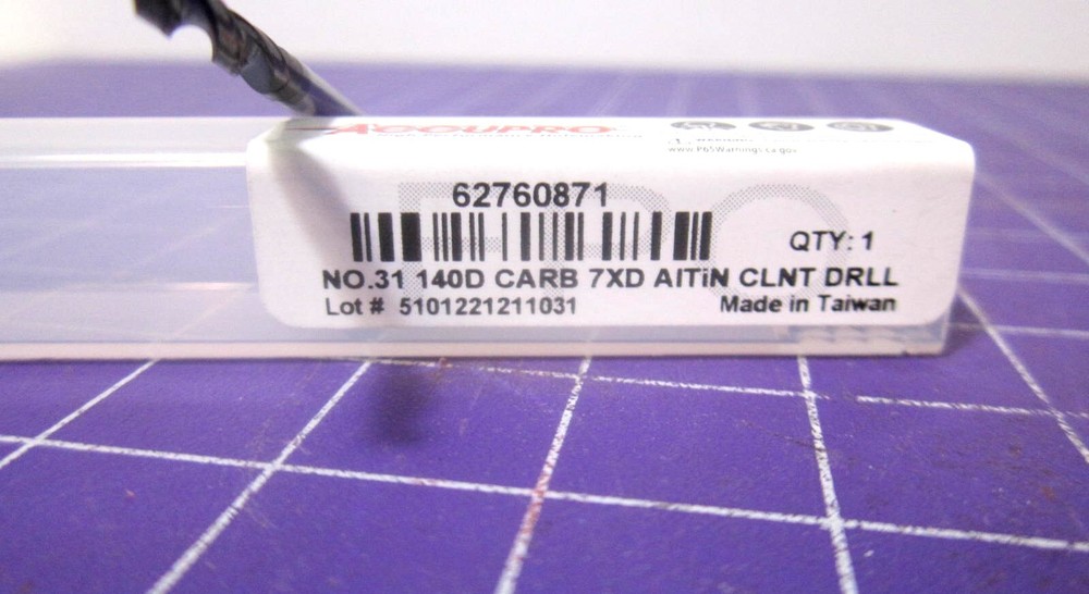 (62760871) #31 Solid Carbide Coolant Through Taper Length Drill Bit 140 ° Point