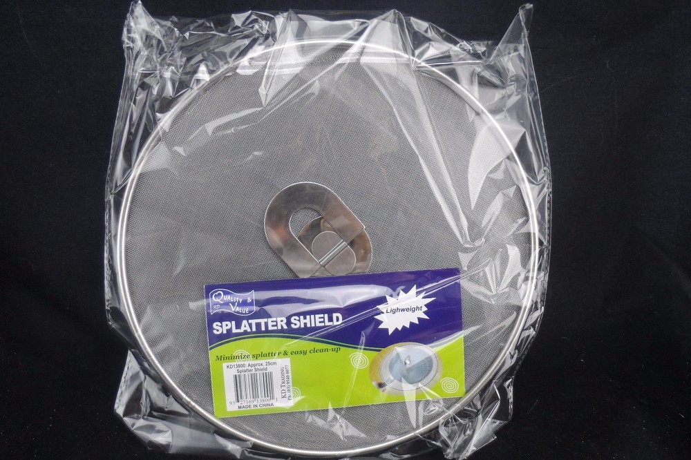 2 x CHROME SPLATTER SHIELD WITH FOLD UP HANDLE - 290MM DIAMETER - FREE POSTAGE