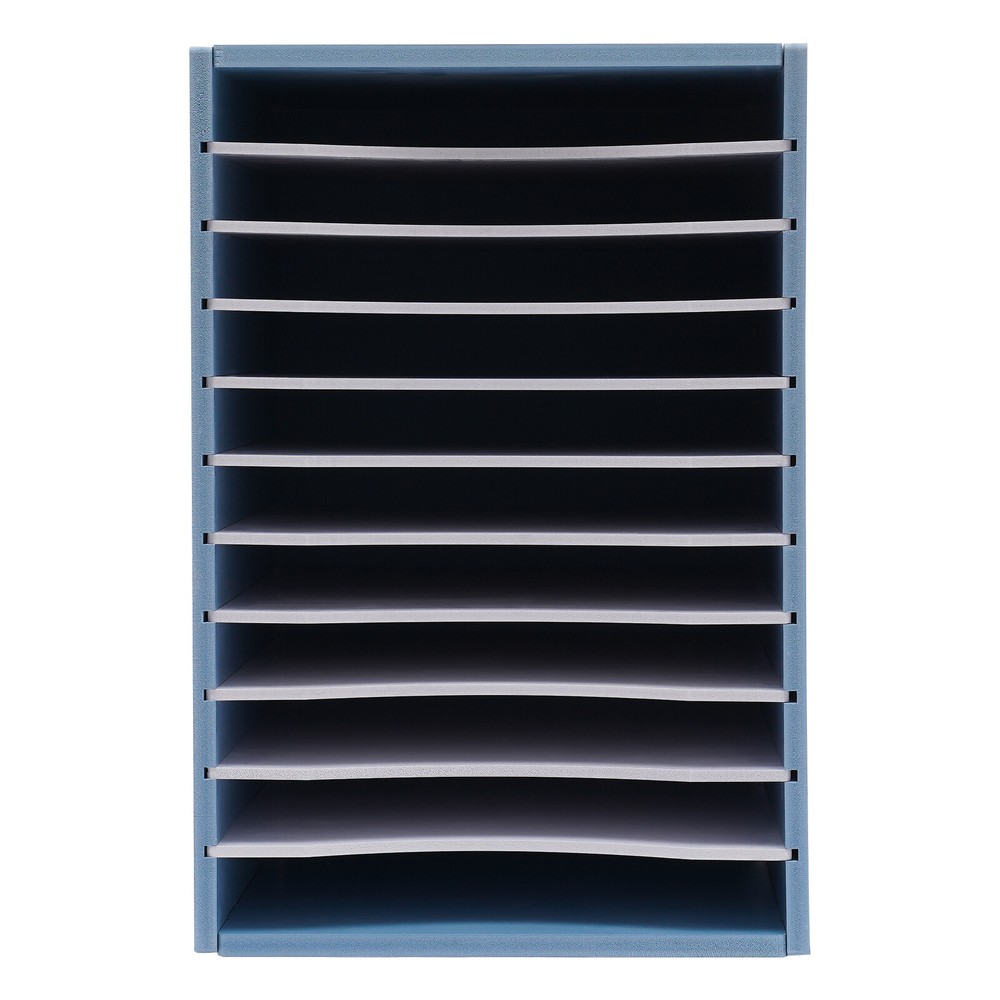 Vertical Desktop Sorter, 11 Compartment, Blue, Letter-size Shelves, Durable