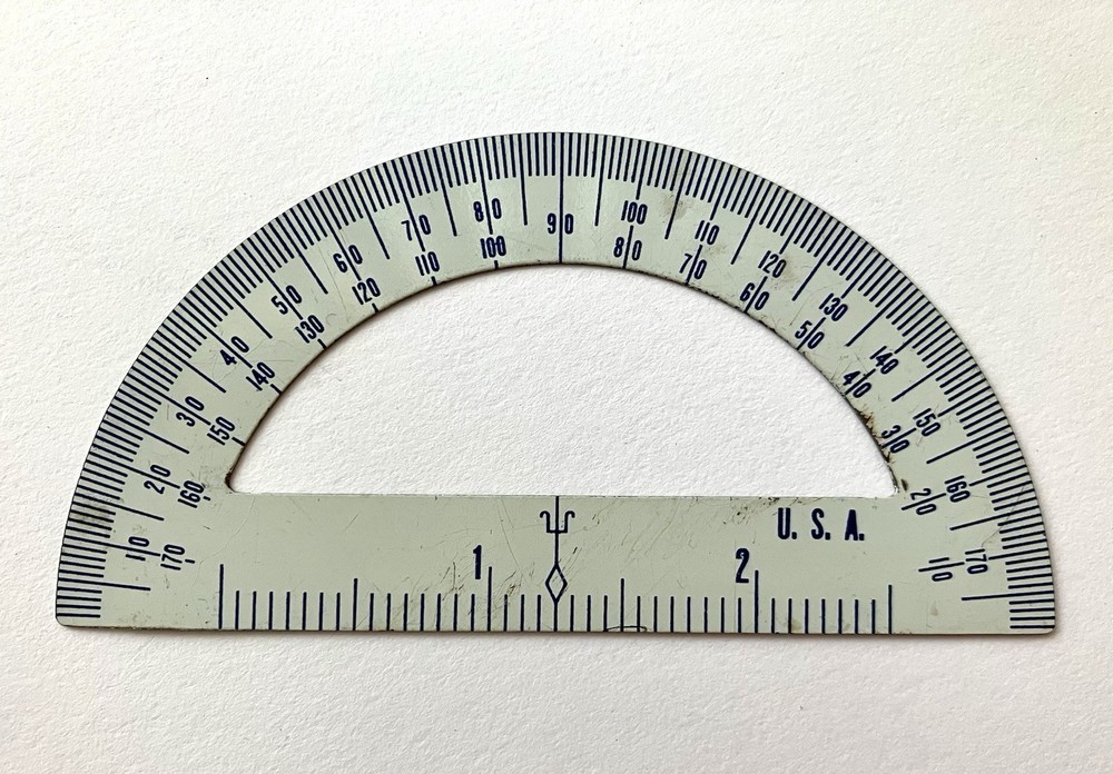Vintage USA Drafting Protractor Ruler – Engineering Tool Metal 3 3/4”x 2”
