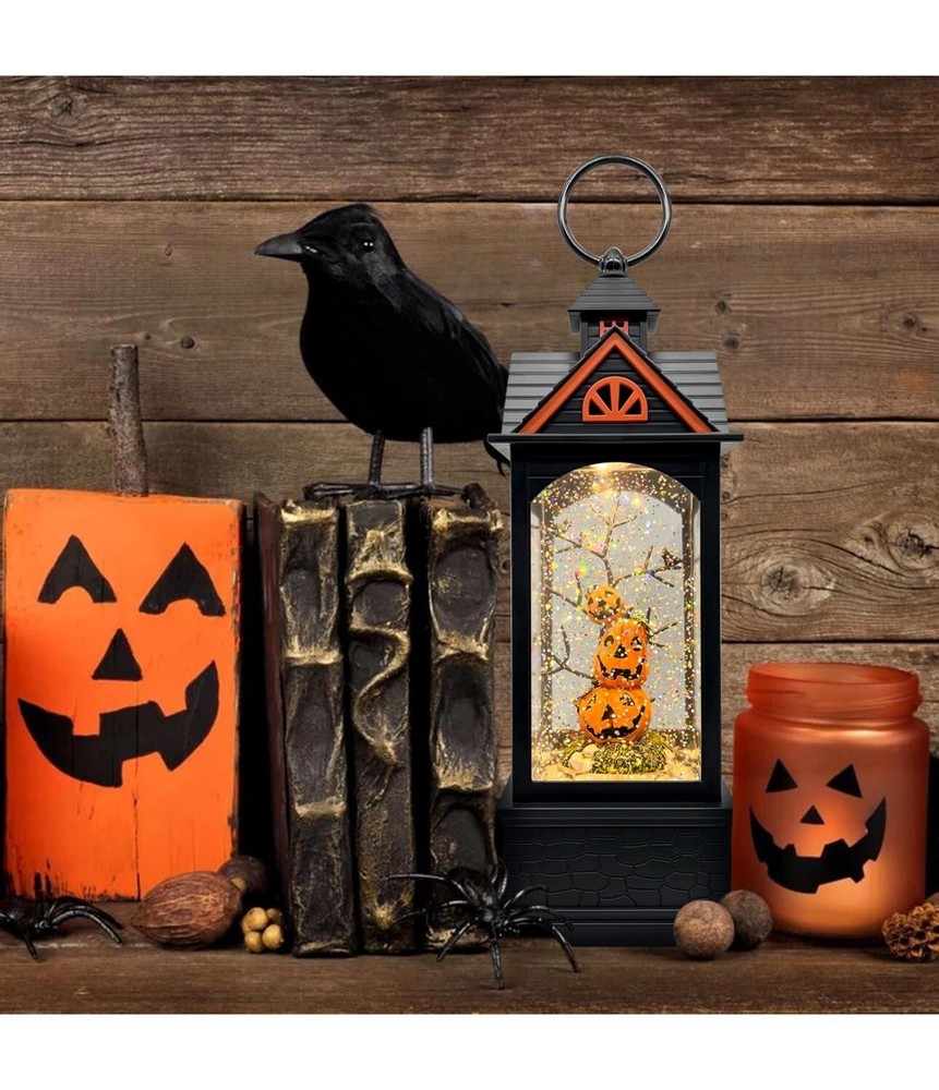 🔥Halloween Snow Globe Lantern,with 6 Hour Timer, USB Powered & Battery Operated