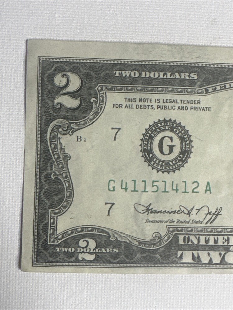 1976 Chicago B Cutting Error Uneven Border $2 Bill