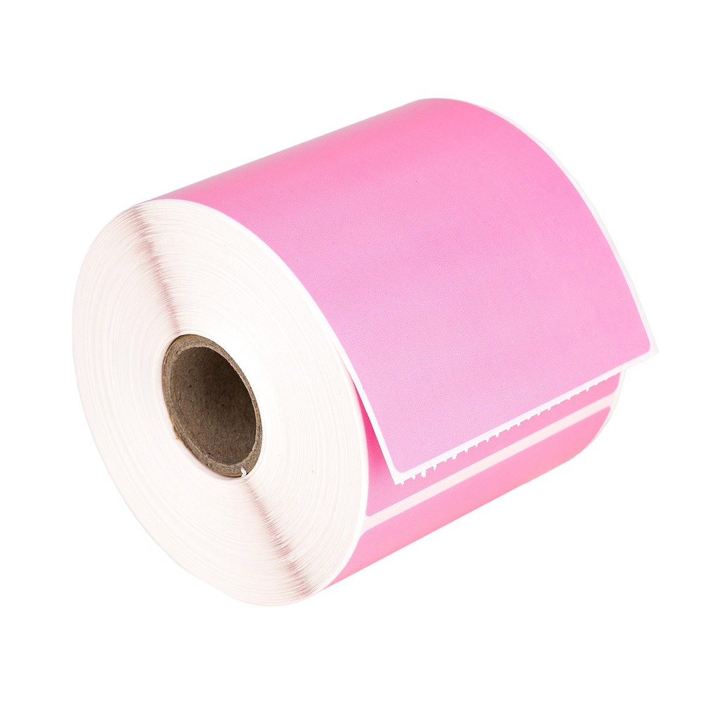 HOUSELABELS 3"x5" Direct Thermal PINK Labels, 1" Core - 9 Rolls