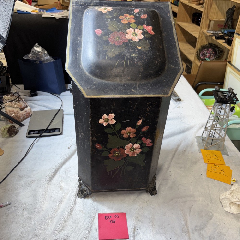 19th French Decorative Painted Coal container – Antique Charming Storage