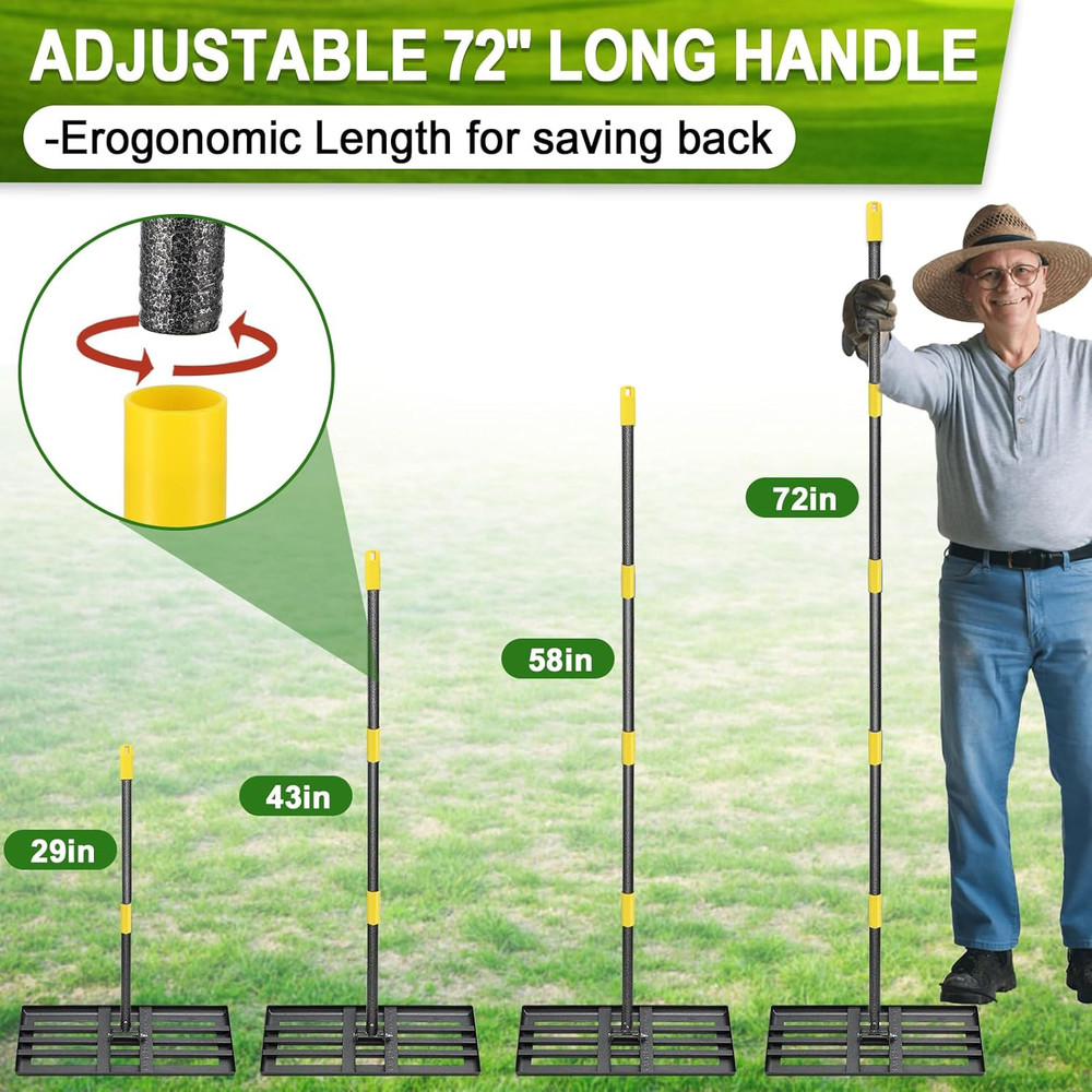 Lawn Leveling Rake, 30"X10" Levelawn Tool, 6FT Adjustable Handle Leveling Tool H